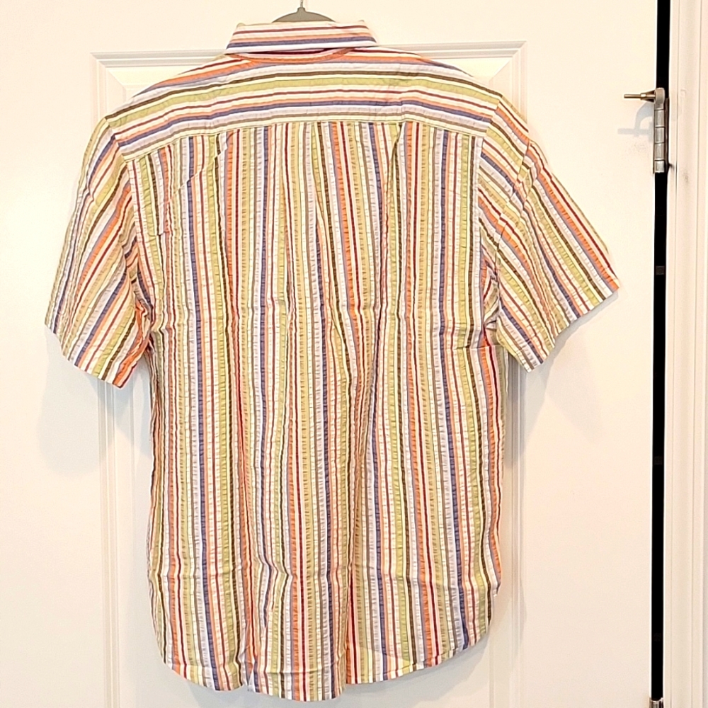 Lands End Seersucker Button Up Shirt Shortsleeve Men's LARGE Multicolor NIP - Picture 5 of 5